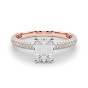 Crowned Pave Round Diamond Engagement Ring in 10K/14K gold and platinum with certified lab-grown or natural diamonds
