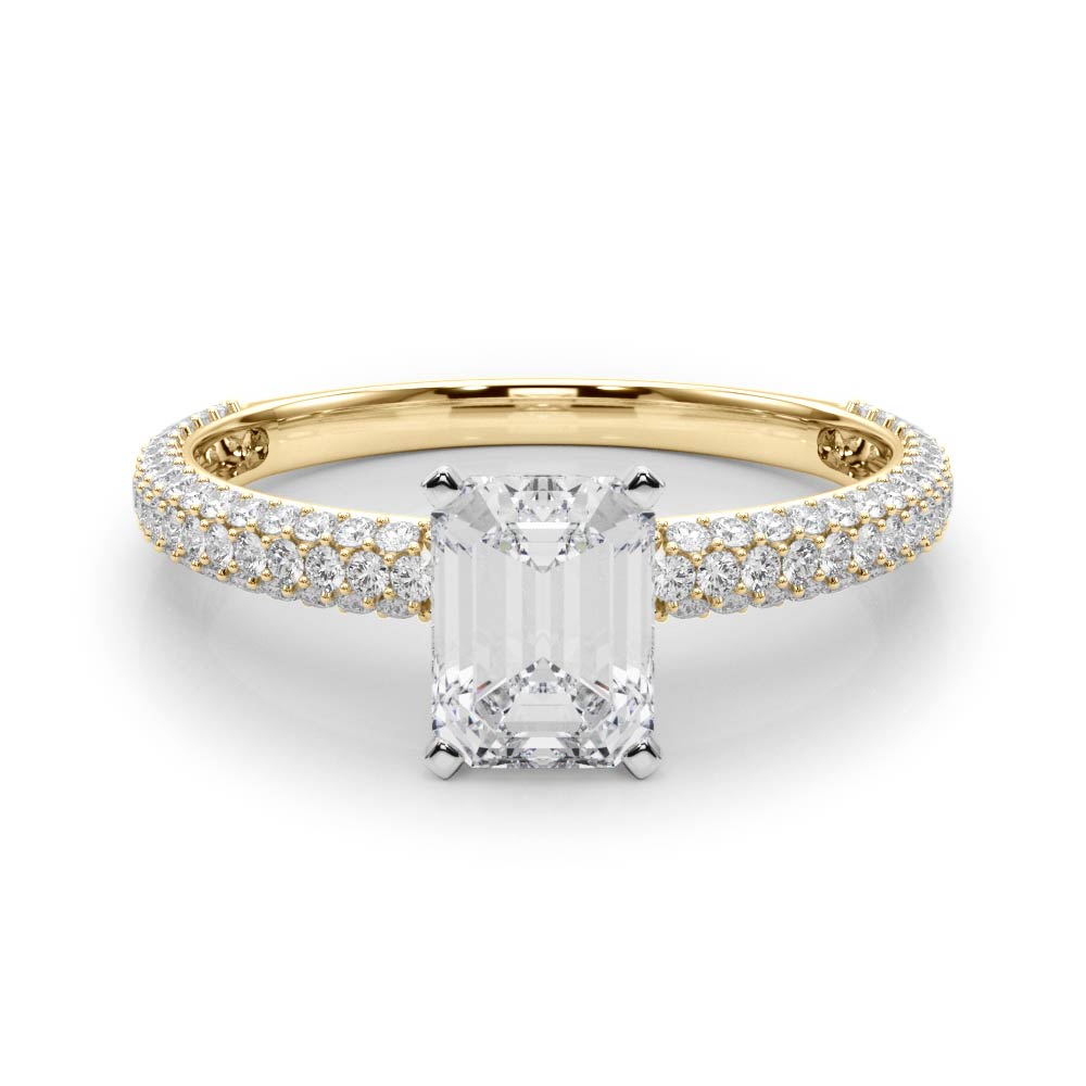 Crowned Pave Round Diamond Engagement Ring in 10K/14K gold and platinum with certified lab-grown or natural diamonds