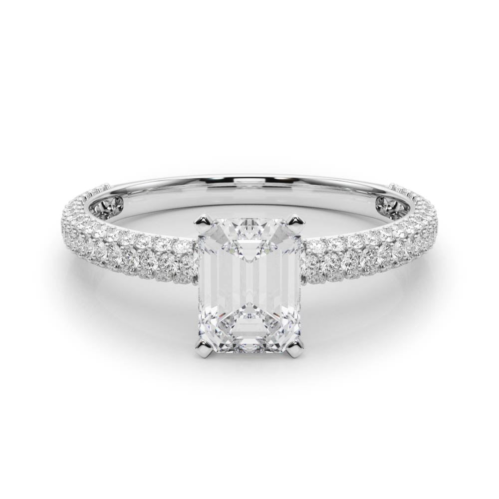 Crowned Pave Round Diamond Engagement Ring in 10K/14K gold and platinum with certified lab-grown or natural diamonds