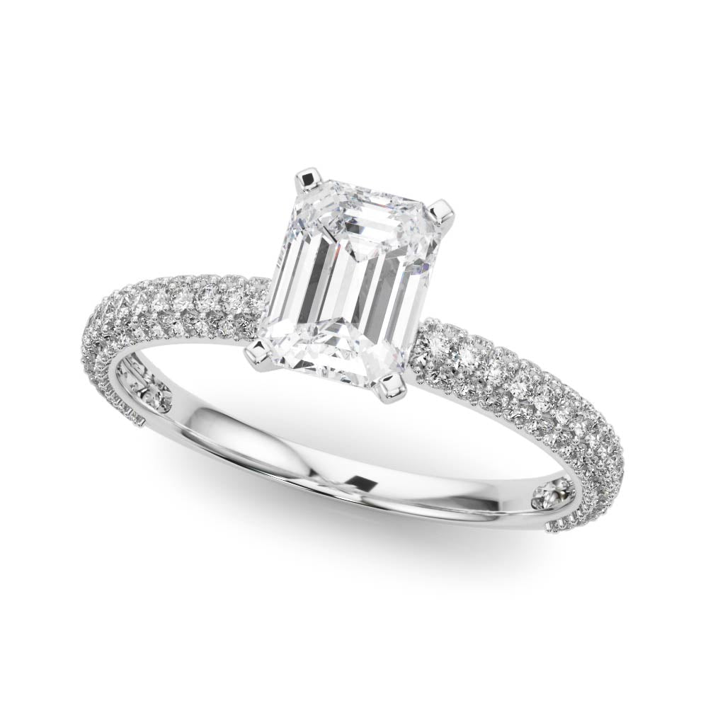Crowned Pave Round Diamond Engagement Ring in 10K/14K gold and platinum with certified lab-grown or natural diamonds