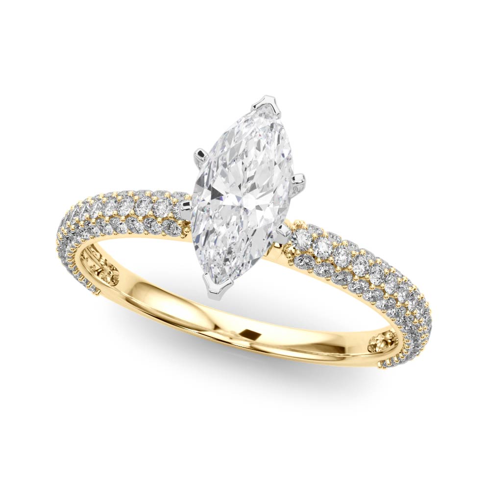 Crowned Pave Round Diamond Engagement Ring in 10K/14K gold and platinum with certified lab-grown or natural diamonds