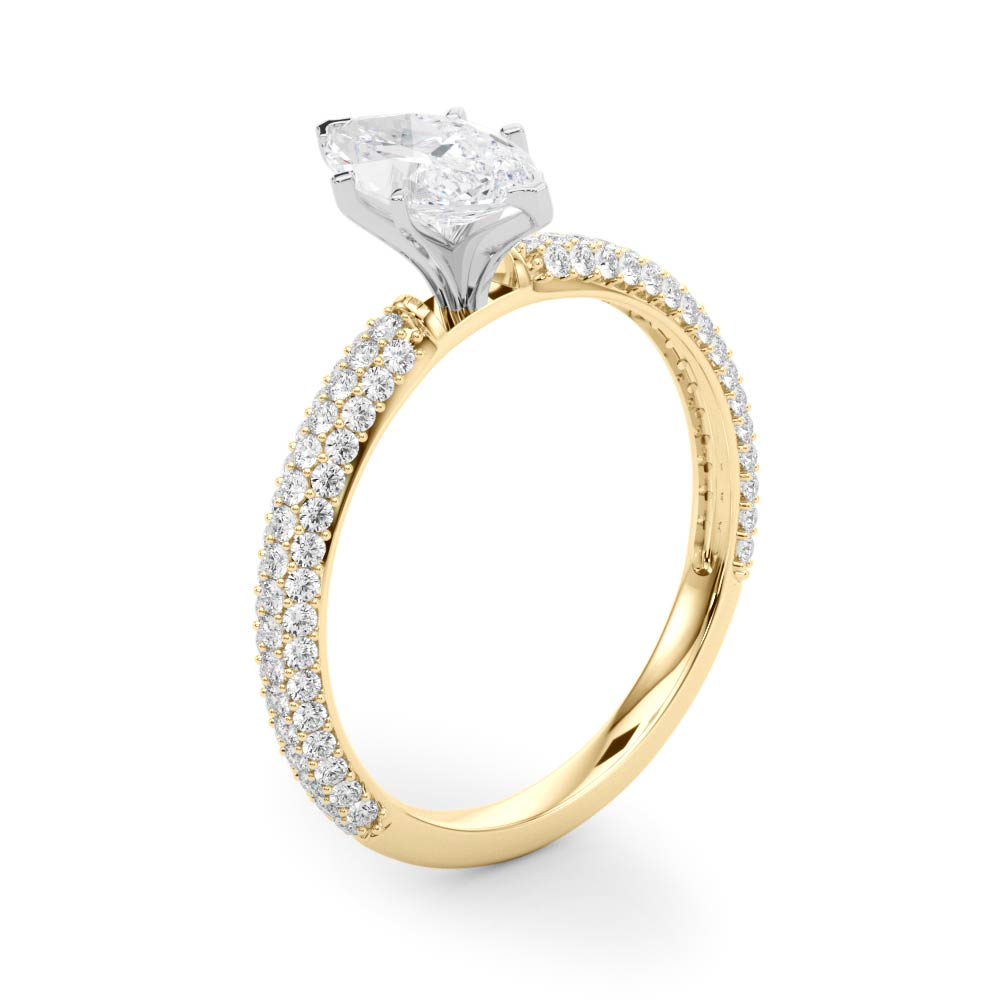 Crowned Pave Round Diamond Engagement Ring in 10K/14K gold and platinum with certified lab-grown or natural diamonds