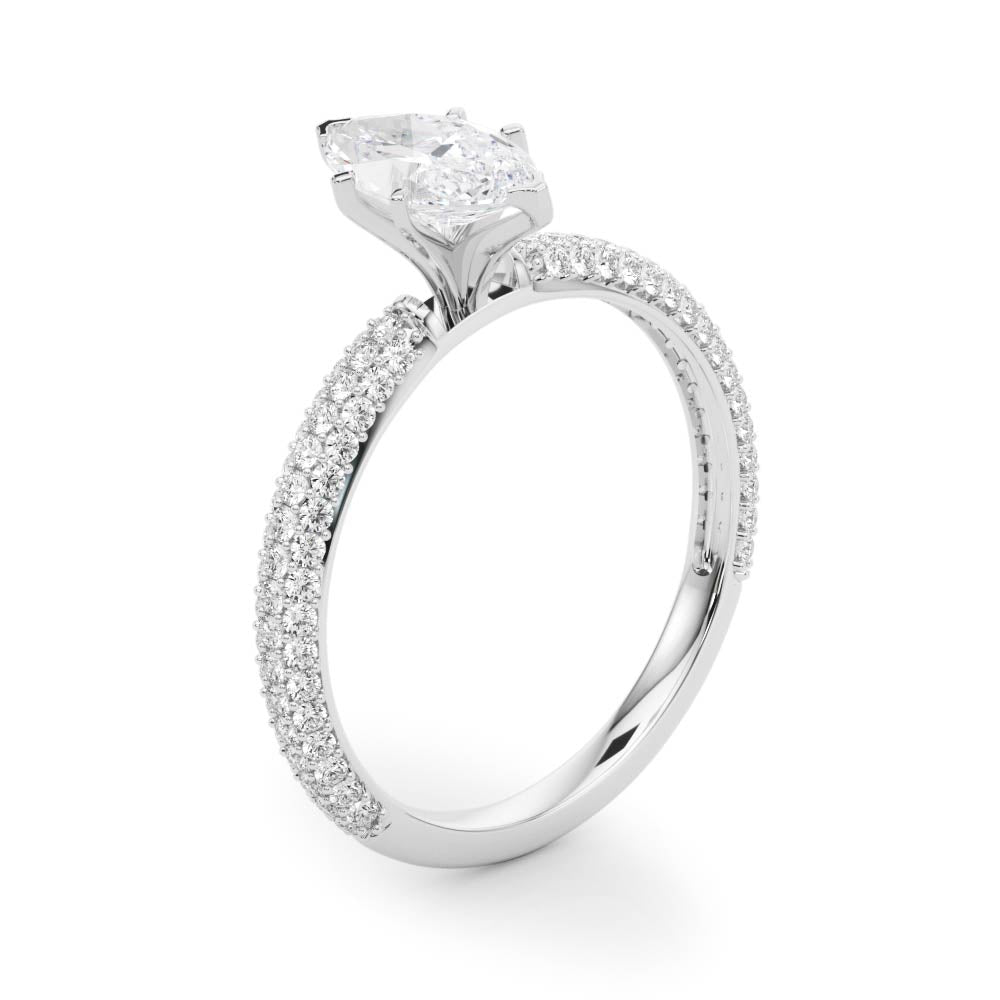 Crowned Pave Round Diamond Engagement Ring in 10K/14K gold and platinum with certified lab-grown or natural diamonds