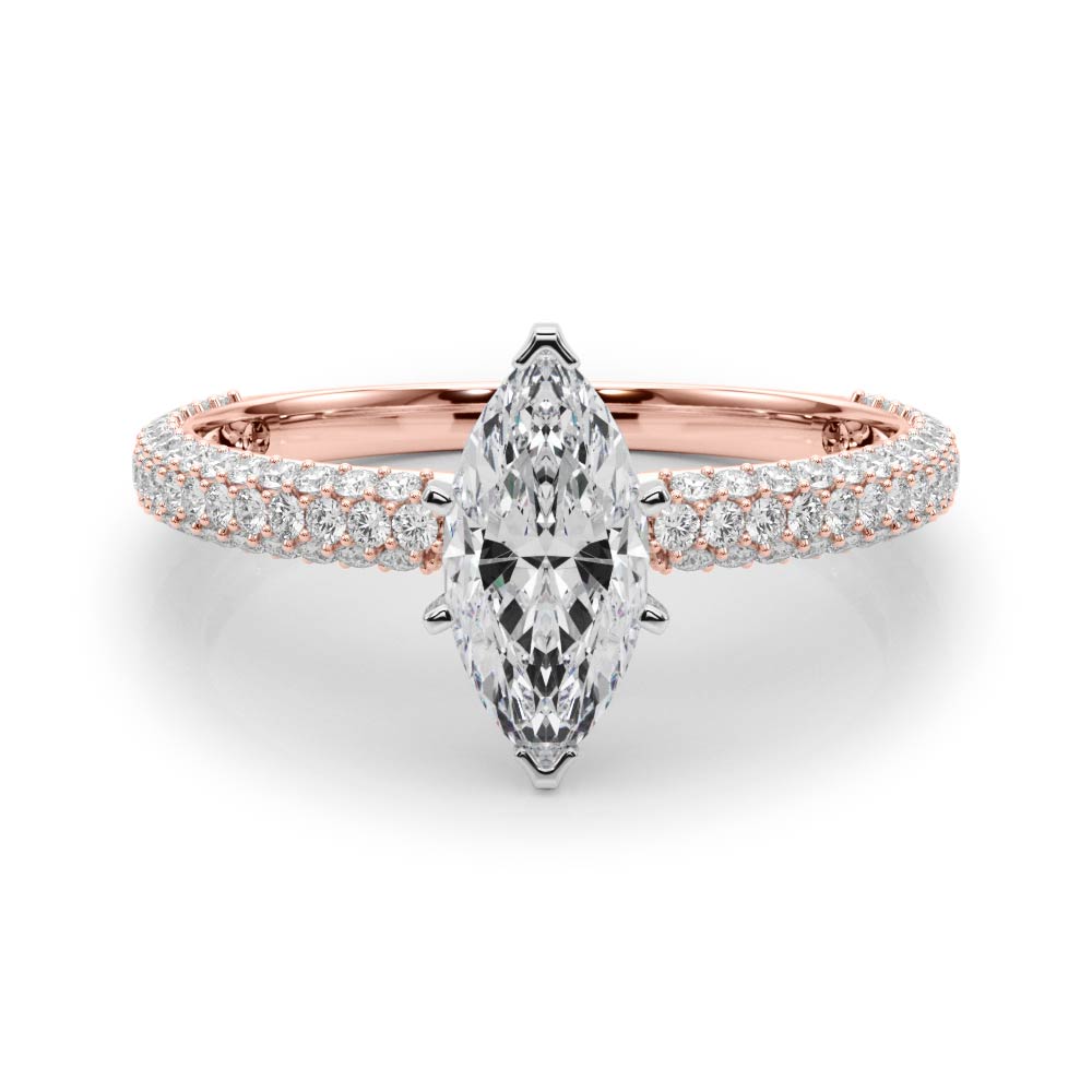 Crowned Pave Round Diamond Engagement Ring in 10K/14K gold and platinum with certified lab-grown or natural diamonds