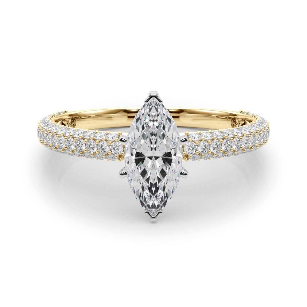 Crowned Pave Round Diamond Engagement Ring in 10K/14K gold and platinum with certified lab-grown or natural diamonds