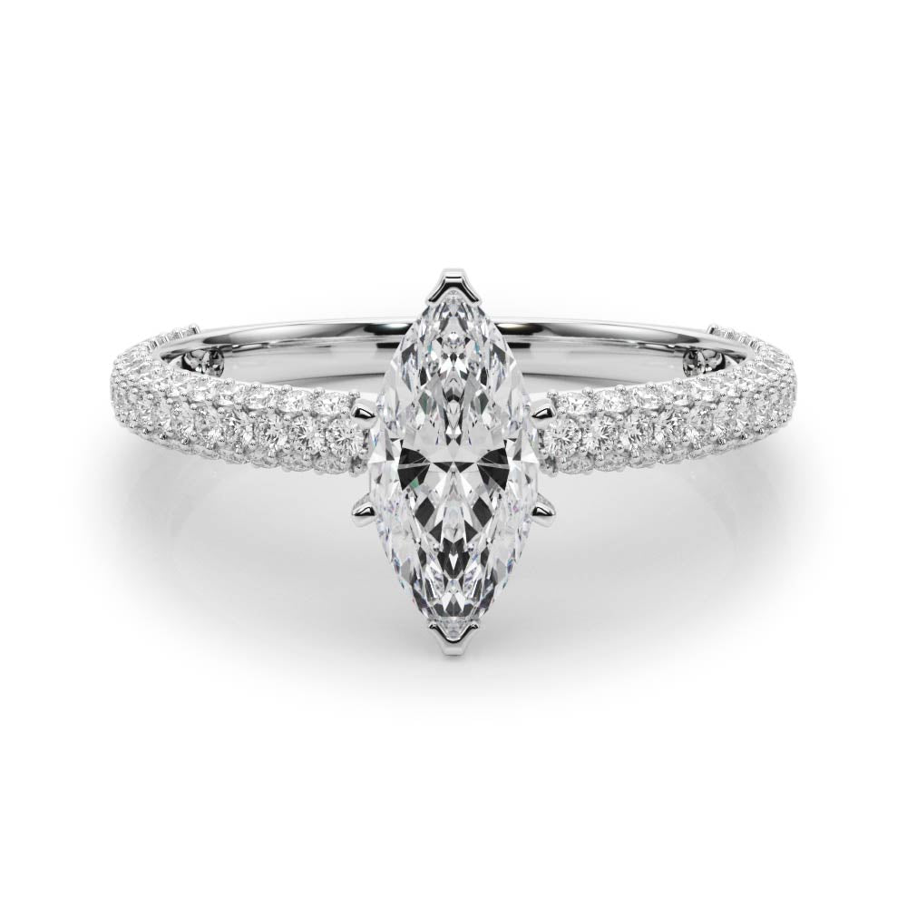 Crowned Pave Round Diamond Engagement Ring in 10K/14K gold and platinum with certified lab-grown or natural diamonds