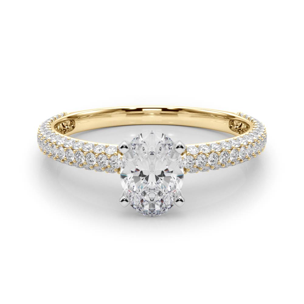 Crowned Pave Round Diamond Engagement Ring in 10K/14K gold and platinum with certified lab-grown or natural diamonds