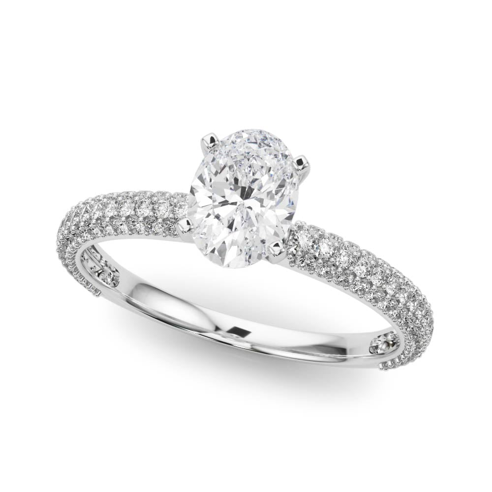 Crowned Pave Round Diamond Engagement Ring in 10K/14K gold and platinum with certified lab-grown or natural diamonds