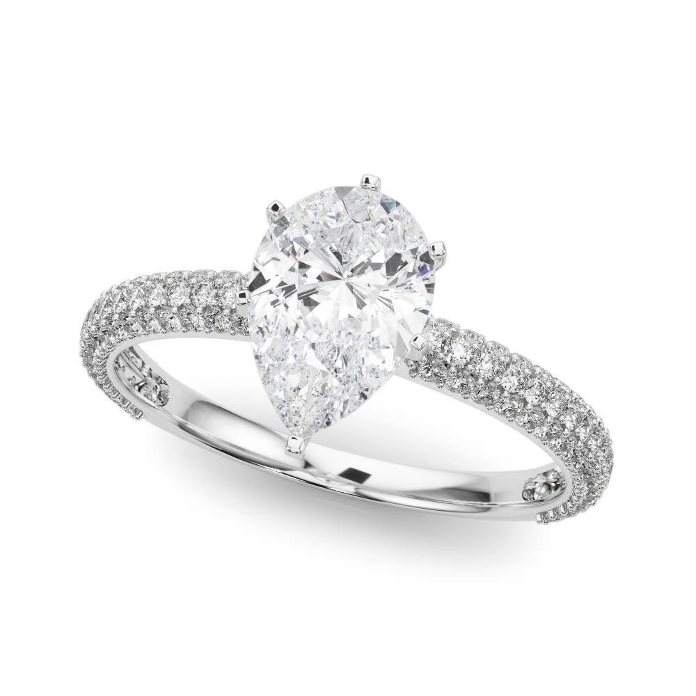 Crowned Pave Round Diamond Engagement Ring in 10K/14K gold and platinum with certified lab-grown or natural diamonds