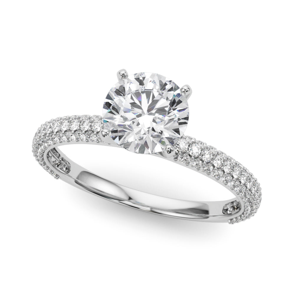 Crowned Pave Round Diamond Engagement Ring in 10K/14K gold and platinum with certified lab-grown or natural diamonds