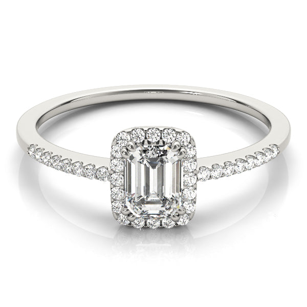 Dazzling Halo Emerald Diamond Engagement Ring in 10K/14K gold and platinum with certified lab-grown or natural diamonds