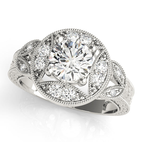 Classic Antique Round Diamond Engagement Ring in 10K/14K gold and platinum with certified lab-grown or natural diamonds