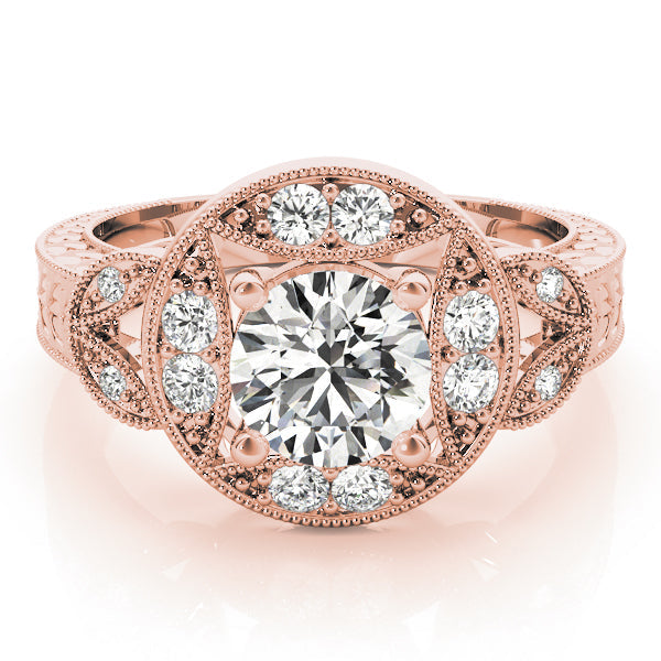 Classic Antique Round Diamond Engagement Ring in 10K/14K gold and platinum with certified lab-grown or natural diamonds