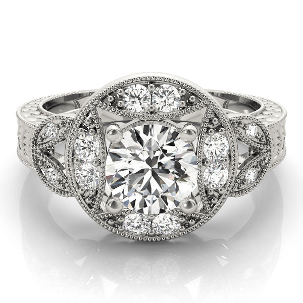 Classic Antique Round Diamond Engagement Ring in 10K/14K gold and platinum with certified lab-grown or natural diamonds