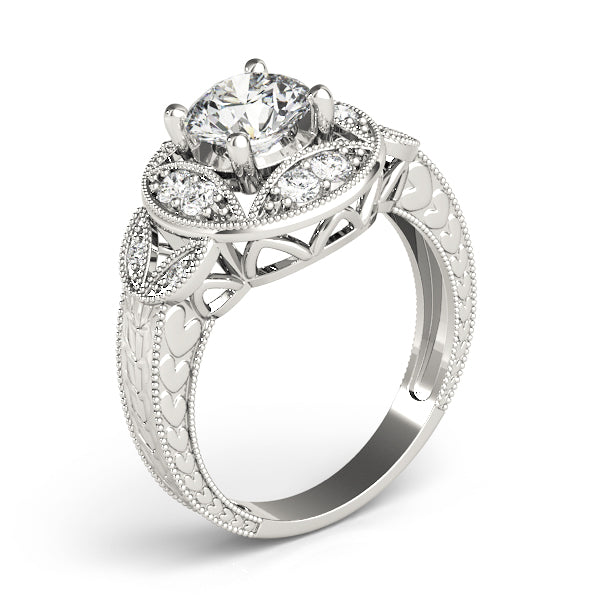 Classic Antique Round Diamond Engagement Ring in 10K/14K gold and platinum with certified lab-grown or natural diamonds