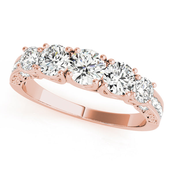 Prong Set Milgrain Trellis Half Eternity Ring in Gold & Platinum