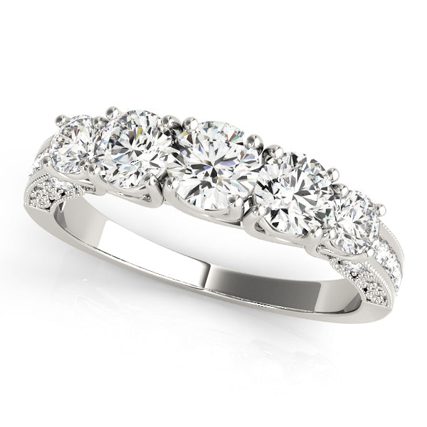 Prong Set Milgrain Trellis Half Eternity Ring in Gold & Platinum