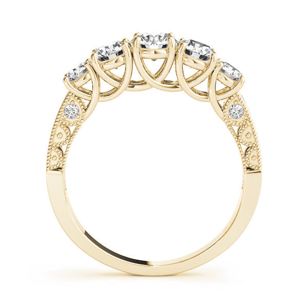 Prong Set Milgrain Trellis Half Eternity Ring in Gold & Platinum