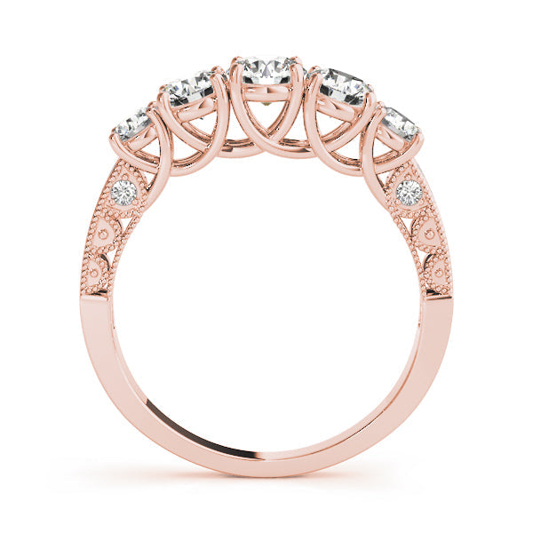 Prong Set Milgrain Trellis Half Eternity Ring in Gold & Platinum