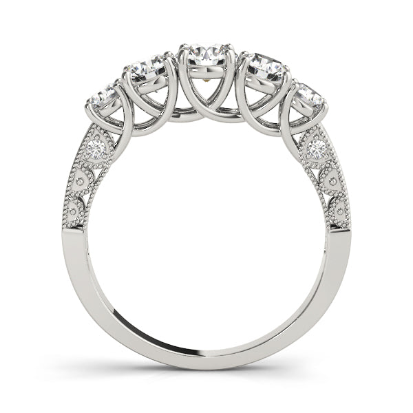 Prong Set Milgrain Trellis Half Eternity Ring in Gold & Platinum