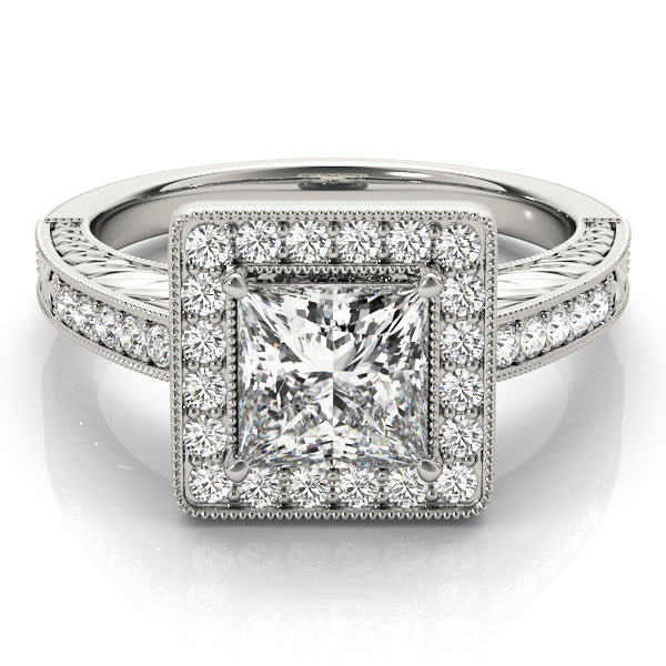 Exquisite Halo Princess Diamond Engagement Ring in 10K/14K gold and platinum with certified lab-grown or natural diamonds