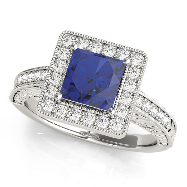 Exquisite Halo Princess Diamond Engagement Ring in 10K/14K gold and platinum with certified lab-grown or natural diamonds
