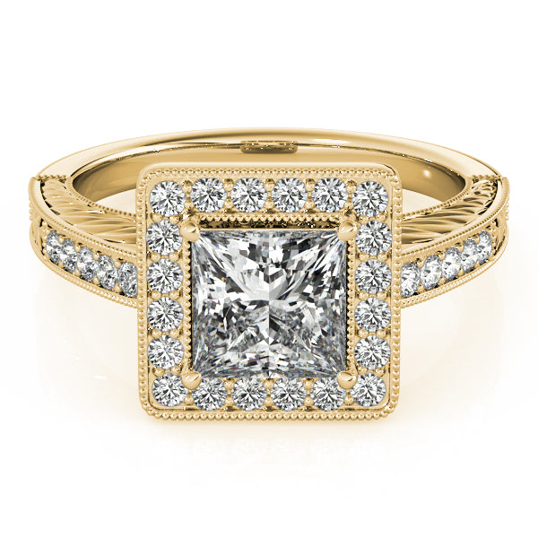 Exquisite Halo Princess Diamond Engagement Ring in 10K/14K gold and platinum with certified lab-grown or natural diamonds