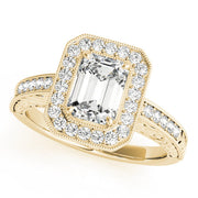 Regal Halo Emerald Diamond Engagement Ring in 10K/14K gold and platinum with certified lab-grown or natural diamonds