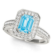 Regal Halo Emerald Diamond Engagement Ring in 10K/14K gold and platinum with certified lab-grown or natural diamonds