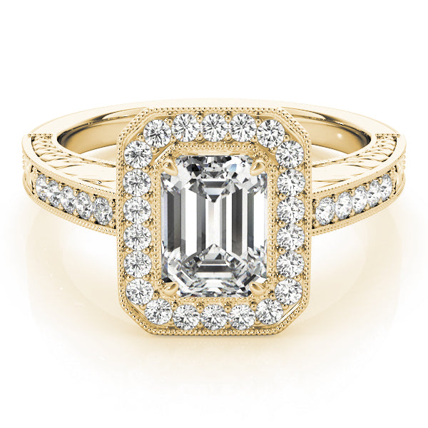 Regal Halo Emerald Diamond Engagement Ring in 10K/14K gold and platinum with certified lab-grown or natural diamonds