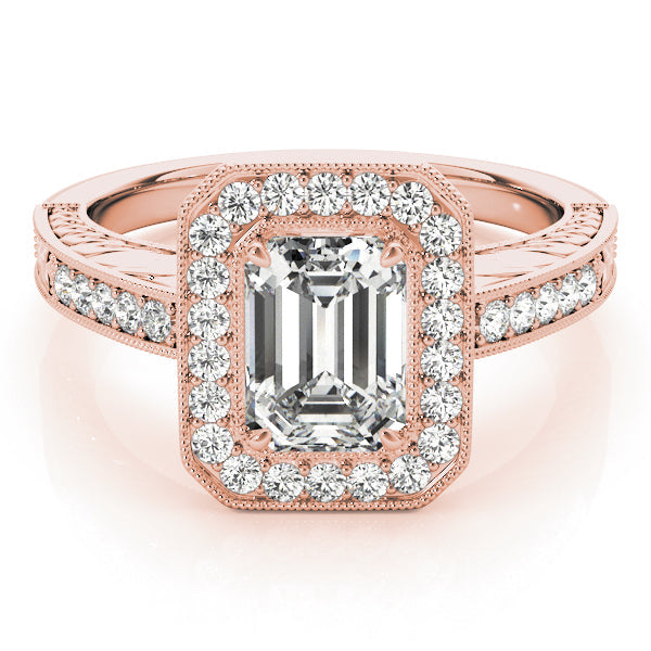 Regal Halo Emerald Diamond Engagement Ring in 10K/14K gold and platinum with certified lab-grown or natural diamonds