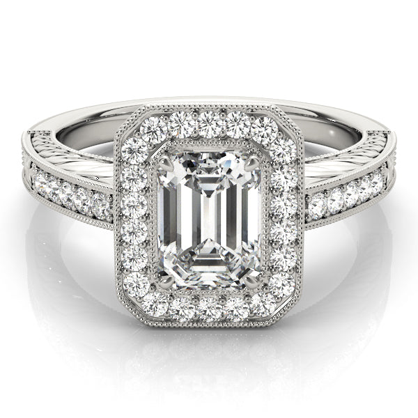 Regal Halo Emerald Diamond Engagement Ring in 10K/14K gold and platinum with certified lab-grown or natural diamonds