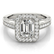 Regal Halo Emerald Diamond Engagement Ring in 10K/14K gold and platinum with certified lab-grown or natural diamonds