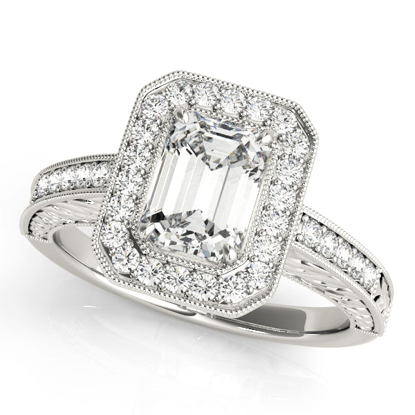 Regal Halo Emerald Diamond Engagement Ring in 10K/14K gold and platinum with certified lab-grown or natural diamonds