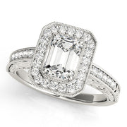 Regal Halo Emerald Diamond Engagement Ring in 10K/14K gold and platinum with certified lab-grown or natural diamonds