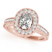 Sophisticated Halo Oval Diamond Engagement Ring in 10K/14K gold and platinum with certified lab-grown or natural diamonds