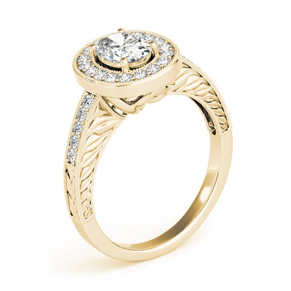 Sophisticated Halo Oval Diamond Engagement Ring in 10K/14K gold and platinum with certified lab-grown or natural diamonds