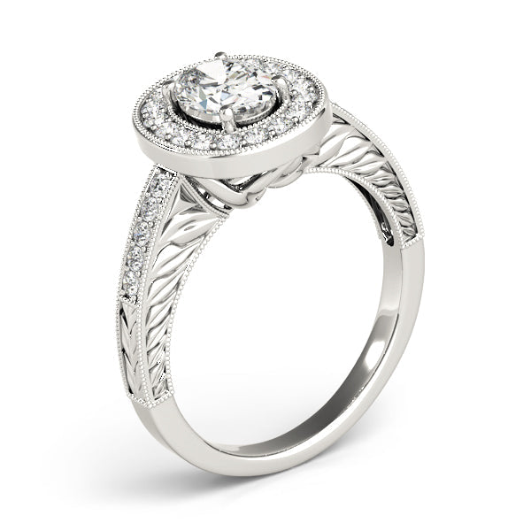 Sophisticated Halo Oval Diamond Engagement Ring in 10K/14K gold and platinum with certified lab-grown or natural diamonds