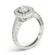 Sophisticated Halo Oval Diamond Engagement Ring in 10K/14K gold and platinum with certified lab-grown or natural diamonds
