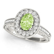 Sophisticated Halo Oval Diamond Engagement Ring in 10K/14K gold and platinum with certified lab-grown or natural diamonds
