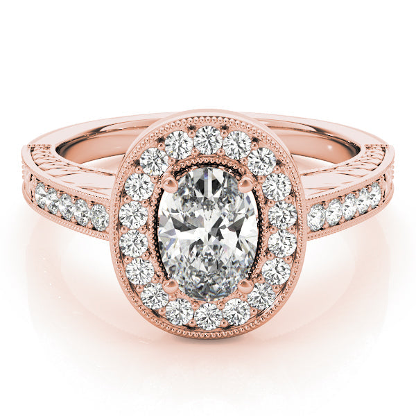 Sophisticated Halo Oval Diamond Engagement Ring in 10K/14K gold and platinum with certified lab-grown or natural diamonds