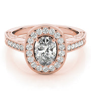 Sophisticated Halo Oval Diamond Engagement Ring in 10K/14K gold and platinum with certified lab-grown or natural diamonds