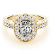 Sophisticated Halo Oval Diamond Engagement Ring in 10K/14K gold and platinum with certified lab-grown or natural diamonds
