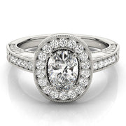Sophisticated Halo Oval Diamond Engagement Ring in 10K/14K gold and platinum with certified lab-grown or natural diamonds