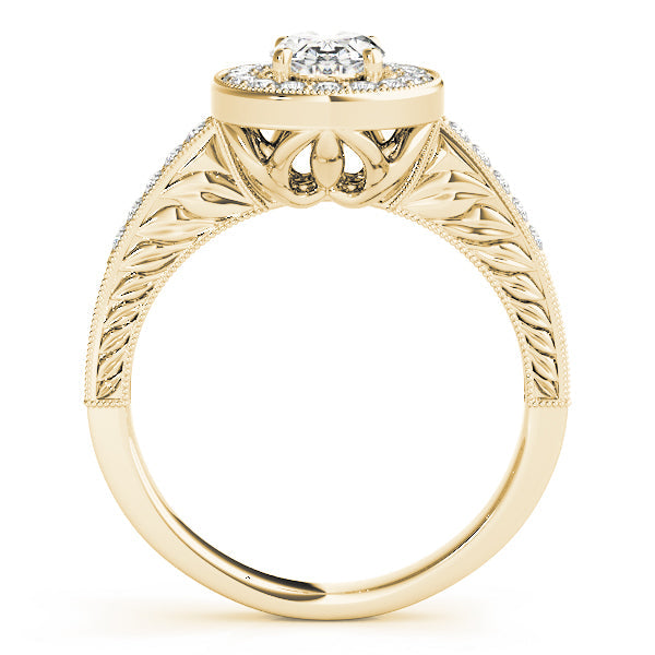 Sophisticated Halo Oval Diamond Engagement Ring in 10K/14K gold and platinum with certified lab-grown or natural diamonds