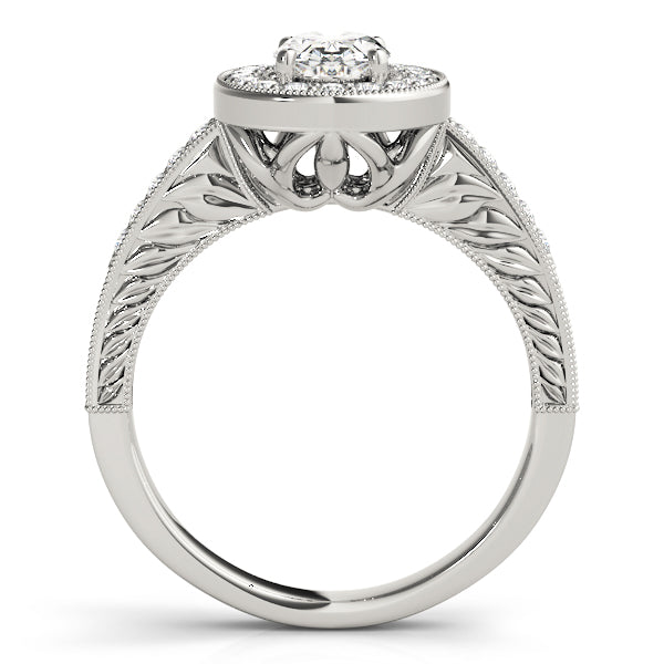 Sophisticated Halo Oval Diamond Engagement Ring in 10K/14K gold and platinum with certified lab-grown or natural diamonds