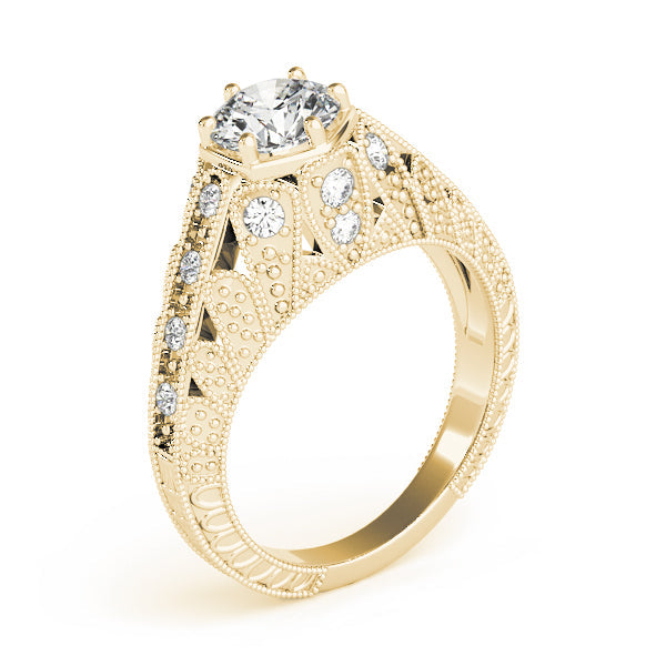 Radiant Antique Round Diamond Engagement Ring in 10K/14K gold and platinum with certified lab-grown or natural diamonds