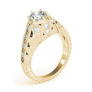 Radiant Antique Round Diamond Engagement Ring in 10K/14K gold and platinum with certified lab-grown or natural diamonds