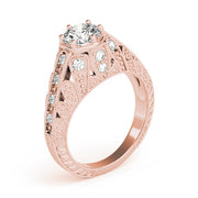 Radiant Antique Round Diamond Engagement Ring in 10K/14K gold and platinum with certified lab-grown or natural diamonds