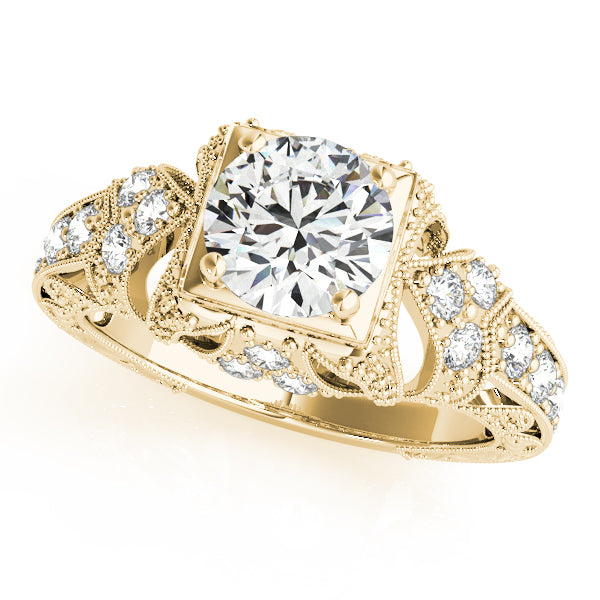 Brilliant Antique Round Diamond Engagement Ring in 10K/14K gold and platinum with certified lab-grown or natural diamonds